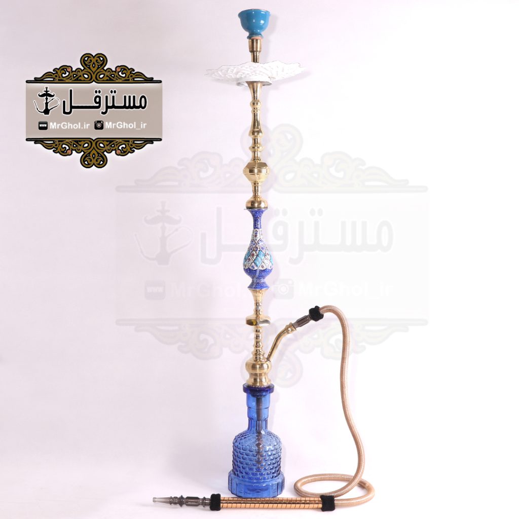 قلیان برنجي فيروزه کاری شده با سینی فیروزه