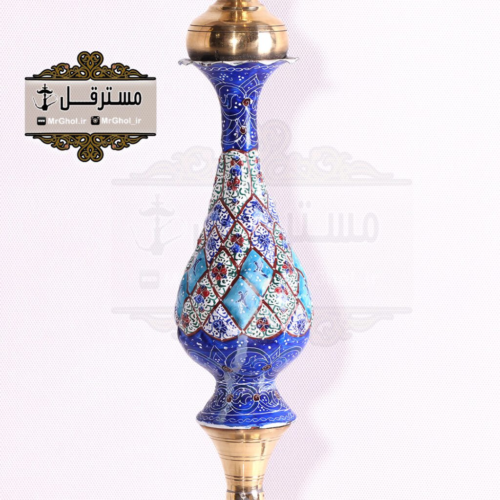 قلیان برنجي فيروزه کاری شده با سینی فیروزه