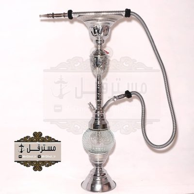 قلیان شیشه وسط منصف نقره ای